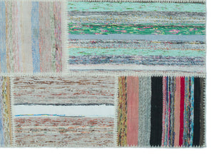 Striped Over Dyed Kilim Patchwork Unique Rug 5'3'' x 7'3'' ft 160 x 222 cm