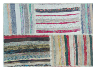 Striped Over Dyed Kilim Patchwork Unique Rug 5'3'' x 7'3'' ft 160 x 222 cm