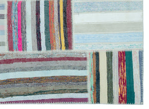 Striped Over Dyed Kilim Patchwork Unique Rug 5'3'' x 7'3'' ft 160 x 220 cm