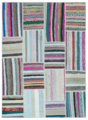 Striped Over Dyed Kilim Patchwork Unique Rug 5'3'' x 7'3'' ft 160 x 220 cm