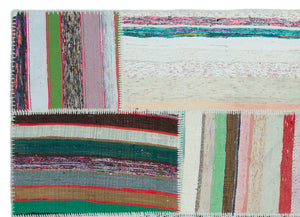 Striped Over Dyed Kilim Patchwork Unique Rug 5'2'' x 7'3'' ft 158 x 220 cm
