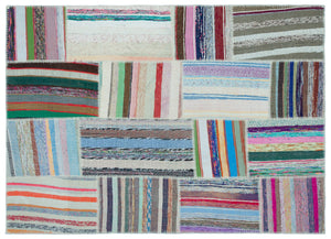 Striped Over Dyed Kilim Patchwork Unique Rug 5'2'' x 7'3'' ft 158 x 220 cm