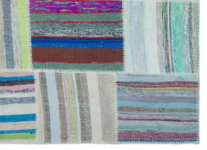 Striped Over Dyed Kilim Patchwork Unique Rug 5'3'' x 7'3'' ft 159 x 220 cm
