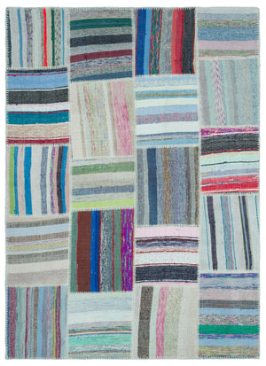 Striped Over Dyed Kilim Patchwork Unique Rug 5'3'' x 7'3'' ft 159 x 220 cm