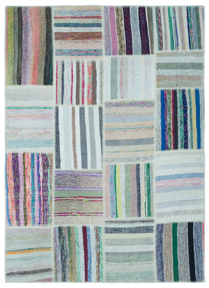 Striped Over Dyed Kilim Patchwork Unique Rug 5'3'' x 7'3'' ft 160 x 221 cm