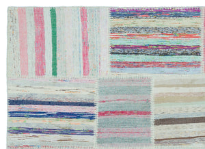 Striped Over Dyed Kilim Patchwork Unique Rug 5'3'' x 7'3'' ft 160 x 222 cm