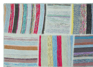 Striped Over Dyed Kilim Patchwork Unique Rug 5'2'' x 7'3'' ft 158 x 222 cm