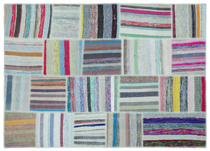 Striped Over Dyed Kilim Patchwork Unique Rug 5'2'' x 7'3'' ft 158 x 222 cm