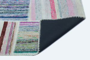 Striped Over Dyed Kilim Patchwork Unique Rug 5'2'' x 7'3'' ft 157 x 220 cm