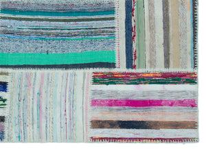 Striped Over Dyed Kilim Patchwork Unique Rug 5'2'' x 7'3'' ft 157 x 220 cm
