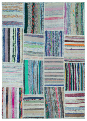 Striped Over Dyed Kilim Patchwork Unique Rug 5'2'' x 7'3'' ft 157 x 220 cm