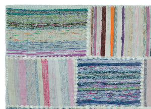 Striped Over Dyed Kilim Patchwork Unique Rug 5'2'' x 7'3'' ft 157 x 220 cm