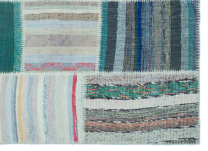Striped Over Dyed Kilim Patchwork Unique Rug 5'3'' x 7'3'' ft 160 x 221 cm