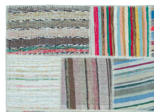 Striped Over Dyed Kilim Patchwork Unique Rug 5'3'' x 7'3'' ft 160 x 221 cm