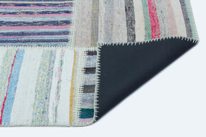 Striped Over Dyed Kilim Patchwork Unique Rug 5'3'' x 7'3'' ft 160 x 222 cm