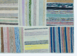 Striped Over Dyed Kilim Patchwork Unique Rug 5'3'' x 7'3'' ft 160 x 222 cm