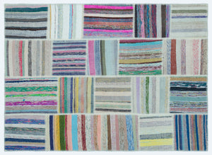 Striped Over Dyed Kilim Patchwork Unique Rug 5'3'' x 7'3'' ft 160 x 222 cm