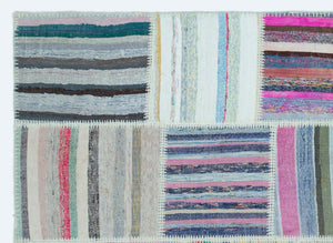 Striped Over Dyed Kilim Patchwork Unique Rug 5'3'' x 7'3'' ft 160 x 222 cm