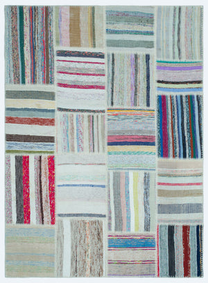 Striped Over Dyed Kilim Patchwork Unique Rug 5'3'' x 7'3'' ft 160 x 220 cm