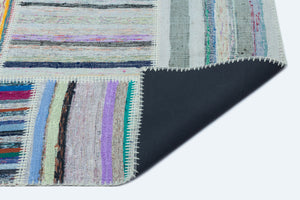 Striped Over Dyed Kilim Patchwork Unique Rug 5'3'' x 7'3'' ft 160 x 220 cm