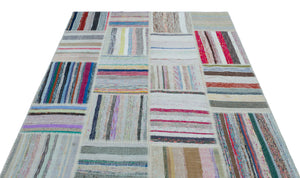 Striped Over Dyed Kilim Patchwork Unique Rug 5'3'' x 7'3'' ft 160 x 220 cm