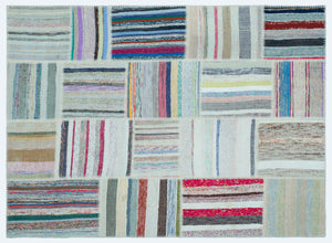 Striped Over Dyed Kilim Patchwork Unique Rug 5'3'' x 7'3'' ft 160 x 220 cm