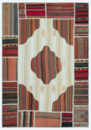 Naturel Over Dyed Kilim Patchwork Unique Rug 5'3'' x 7'6'' ft 160 x 228 cm