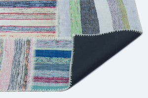 Striped Over Dyed Kilim Patchwork Unique Rug 5'2'' x 7'4'' ft 158 x 223 cm