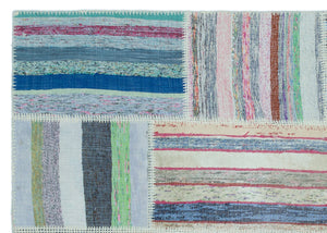 Striped Over Dyed Kilim Patchwork Unique Rug 5'2'' x 7'4'' ft 158 x 223 cm