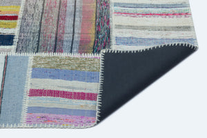 Striped Over Dyed Kilim Patchwork Unique Rug 5'3'' x 7'3'' ft 160 x 220 cm