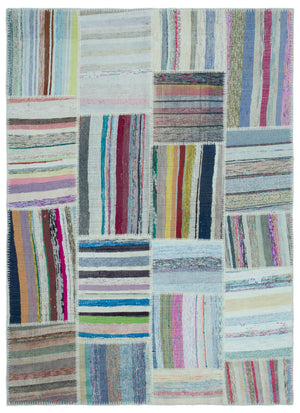 Striped Over Dyed Kilim Patchwork Unique Rug 5'3'' x 7'3'' ft 160 x 220 cm