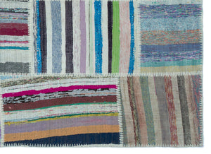 Striped Over Dyed Kilim Patchwork Unique Rug 5'3'' x 7'3'' ft 160 x 220 cm