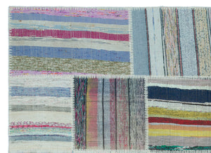 Striped Over Dyed Kilim Patchwork Unique Rug 5'3'' x 7'3'' ft 160 x 220 cm
