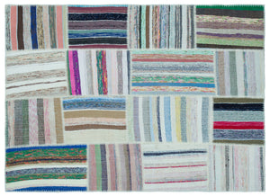 Striped Over Dyed Kilim Patchwork Unique Rug 5'3'' x 7'3'' ft 160 x 222 cm