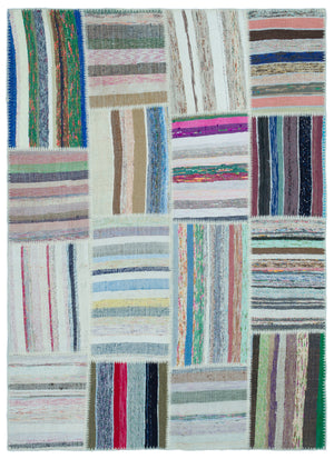 Striped Over Dyed Kilim Patchwork Unique Rug 5'3'' x 7'3'' ft 160 x 222 cm