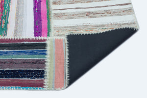 Striped Over Dyed Kilim Patchwork Unique Rug 5'3'' x 7'3'' ft 160 x 222 cm