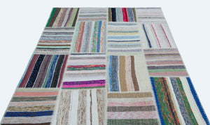 Striped Over Dyed Kilim Patchwork Unique Rug 5'3'' x 7'3'' ft 160 x 222 cm