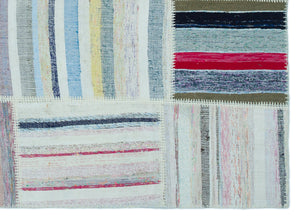 Striped Over Dyed Kilim Patchwork Unique Rug 5'3'' x 7'3'' ft 160 x 222 cm