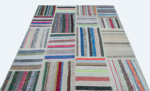 Striped Over Dyed Kilim Patchwork Unique Rug 5'3'' x 7'3'' ft 160 x 221 cm