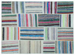 Striped Over Dyed Kilim Patchwork Unique Rug 5'3'' x 7'3'' ft 160 x 221 cm