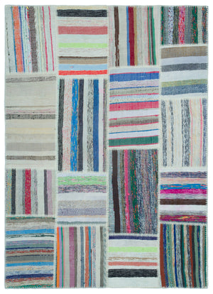 Striped Over Dyed Kilim Patchwork Unique Rug 5'3'' x 7'3'' ft 160 x 221 cm
