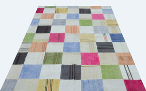 Mixed Over Dyed Kilim Patchwork Unique Rug 5'2'' x 7'7'' ft 158 x 232 cm