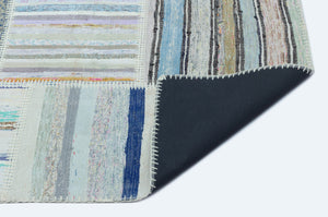 Striped Over Dyed Kilim Patchwork Unique Rug 5'3'' x 7'3'' ft 160 x 222 cm