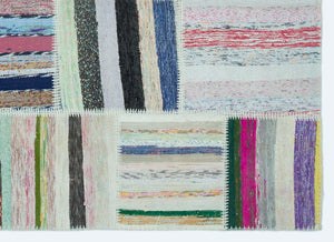 Striped Over Dyed Kilim Patchwork Unique Rug 5'3'' x 7'3'' ft 160 x 222 cm