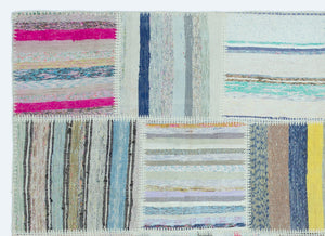 Striped Over Dyed Kilim Patchwork Unique Rug 5'3'' x 7'3'' ft 160 x 222 cm