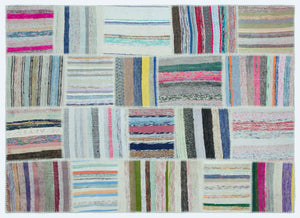 Striped Over Dyed Kilim Patchwork Unique Rug 5'3'' x 7'3'' ft 160 x 222 cm