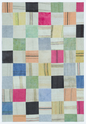 Mixed Over Dyed Kilim Patchwork Unique Rug 5'3'' x 7'6'' ft 160 x 228 cm