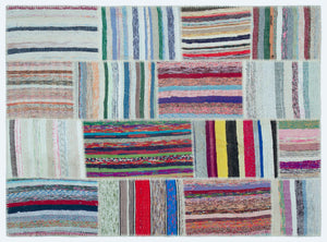 Striped Over Dyed Kilim Patchwork Unique Rug 5'3'' x 7'2'' ft 160 x 218 cm