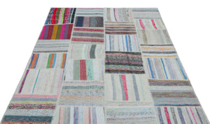 Striped Over Dyed Kilim Patchwork Unique Rug 5'3'' x 7'3'' ft 160 x 221 cm