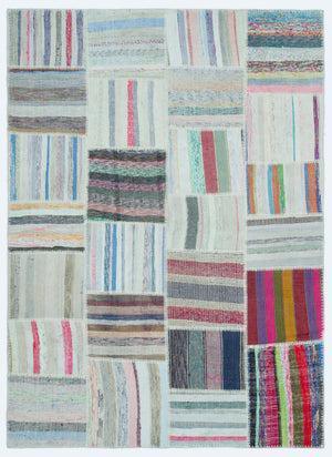 Striped Over Dyed Kilim Patchwork Unique Rug 5'3'' x 7'3'' ft 160 x 221 cm